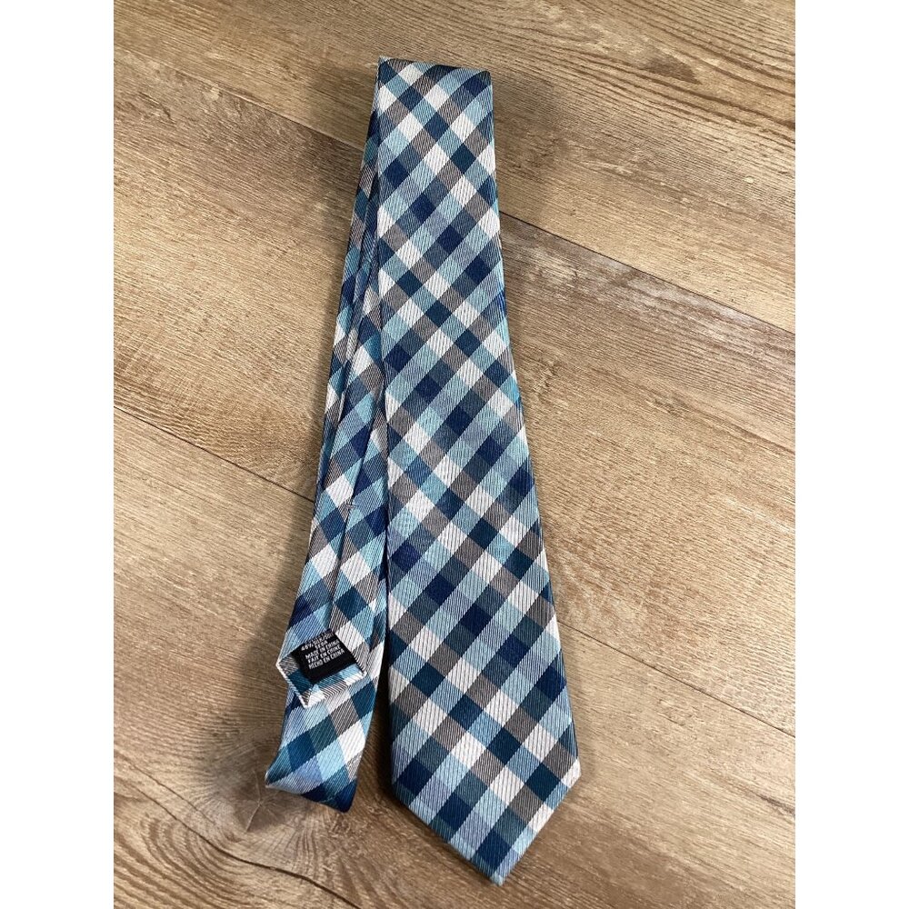 Geoffrey Beene Blue & White Checkered Neck Tie one size Work Office casual NWOT